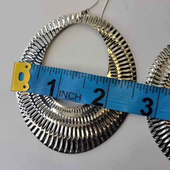 Large Hoop Earrings Silvertone Large Earrings - Picture 4 of 5